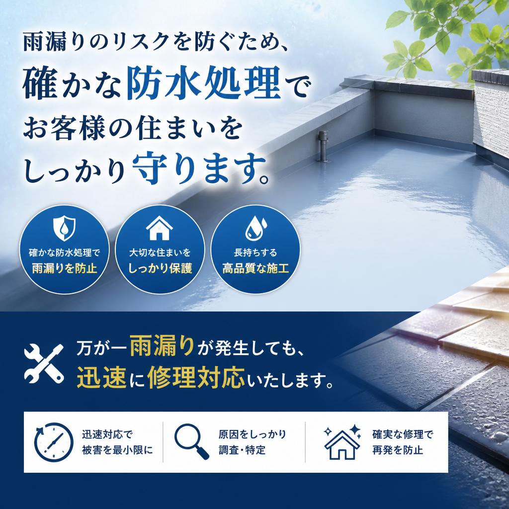 安心を提供する防水処理と雨漏り修理