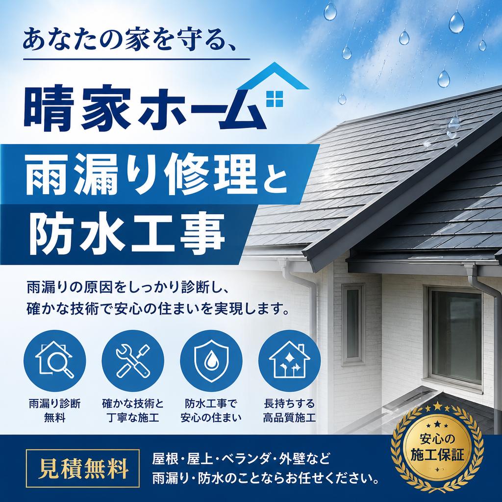 あなたの家を守る、晴家ホームの雨漏り修理と防水工事